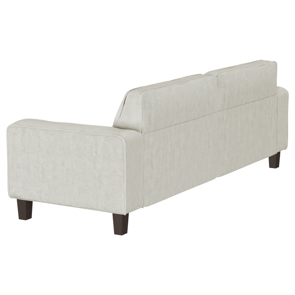 English Elm Evoke Greige Upholstered Tufted Sofa with Corduroy-Inspired Fabric, Track Arms, Tapered Legs — Luxe Seating for Living Rooms, Entertaining and Game Days B062S00854
