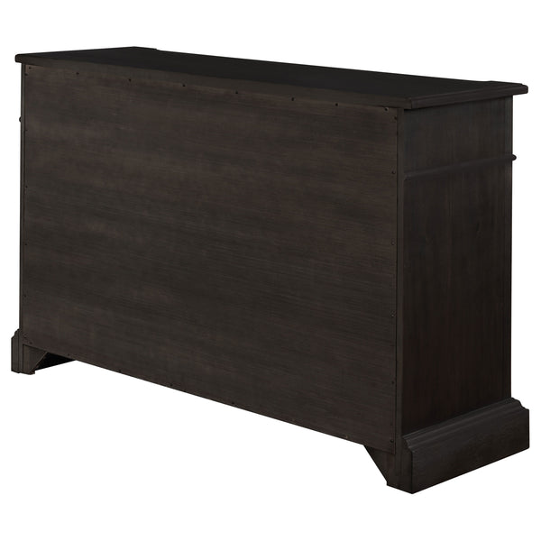 English Elm Larchmont Distressed Noir 3-drawer Server Sideboard — Dark Brown Wood, Durable Storage & Adjustable Shelves B062P353470