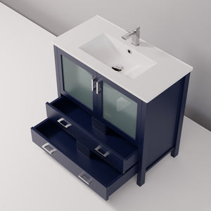 English Elm Navy 36" Bath Vanity with White Ceramic Top, Soft-Close Drawers & Chrome Faucet — Durable, Stylish B2731P260517