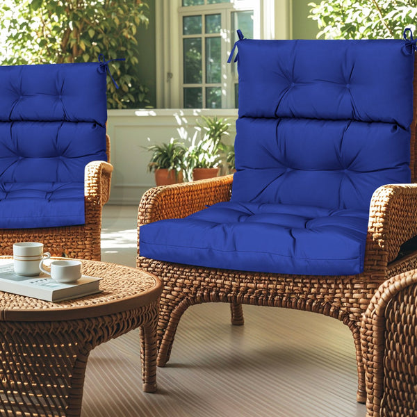 English Elm 2 Pcs Set High Back Patio Chair Cushions Tufted Outdoor Reversible 44x22x4 Waterproof Comfort Blue W419P287334