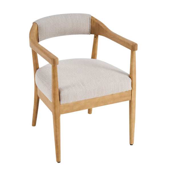 English Elm Wood Frame Upholstered Arm Dining Chairs Rubberwood Legs Beige Set of 2 N768P389408N