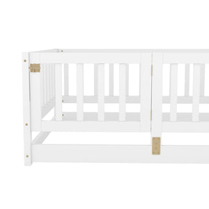 English Elm Twin Montessori Floor Bed With Fence & Door – Safe, Stylish, Easy-Access Sleep Solution For Kids W1820P231585-GIGA