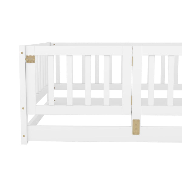 English Elm Twin Montessori Floor Bed With Fence & Door – Safe, Stylish, Easy-Access Sleep Solution For Kids W1820P231585-GIGA