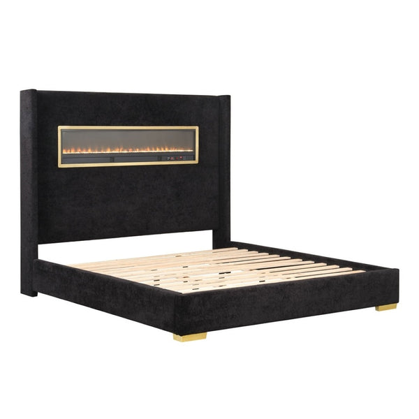 English Elm Contemporary Queen Platform Bed Upholstered Fabric Headboard with Built-in 3d Fireplace B2741P439939