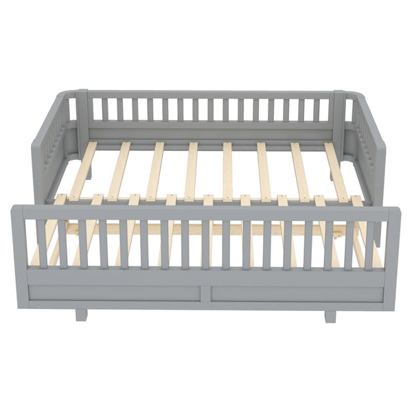 English Elm Twin Size Platform Bed With Guardrails - Stylish, Solid Wood Frame Converts To Double Twin, Grey W1580S00240-GIGA