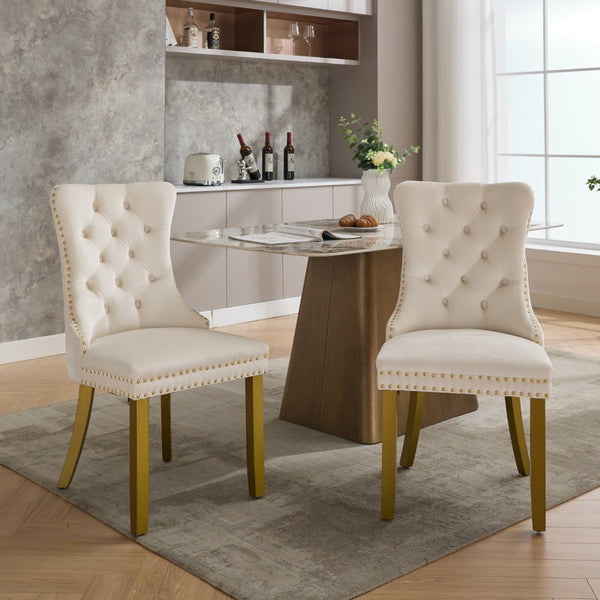 English Elm A&a Velvet Tufted Dining Chairs with Nailhead Trim Solid Wood Tapered Legs Set of 2 W1143P179487