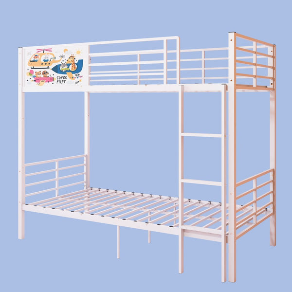 English Elm Metal Twin Over Bunk Bed with Full Guardrail Ladder and Convertible Iron Frame W3752S00023