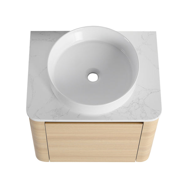 English Elm 24'' Wall-Mounted Bathroom Vanity With Soft-Close Door & Stylish Ceramic Sink For Small Spaces W999S00457