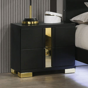 English Elm Black Black And Gold Trim Nightstand with Bracketed Metal Legs, Acrylic Trim, Ball-Bearing Glides, Contemporary Bedroom Accent 23x15.5x22 inches B2741P325736
