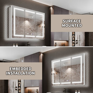 English Elm Smart Led Mirror Cabinet with Anti-fog Dimming Gfci Outlet Bathroom Storage W637P252345