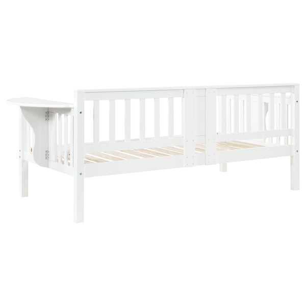 English Elm Albany Twin Daybed with Drop-Down Side Tables, White Wood Slat Design for Teens, Office & Guests B062P358373