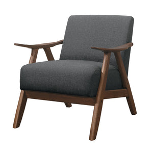 English Elm Fabric Upholstered Mid-century Accent Chair Curved Wooden Arms Angled Tapered Legs Gray B056P416785