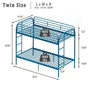 English Elm Metal Twin Over Bunk Bed Heavy Duty Frame Dual Ladder Kids Shared Room Blue W3752P412381