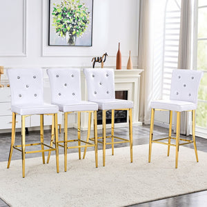 English Elm A Set of 2 Crocodile Embossed Pvc Barstools with Crystal Clasp Detail for Home Bars White W3875P383108