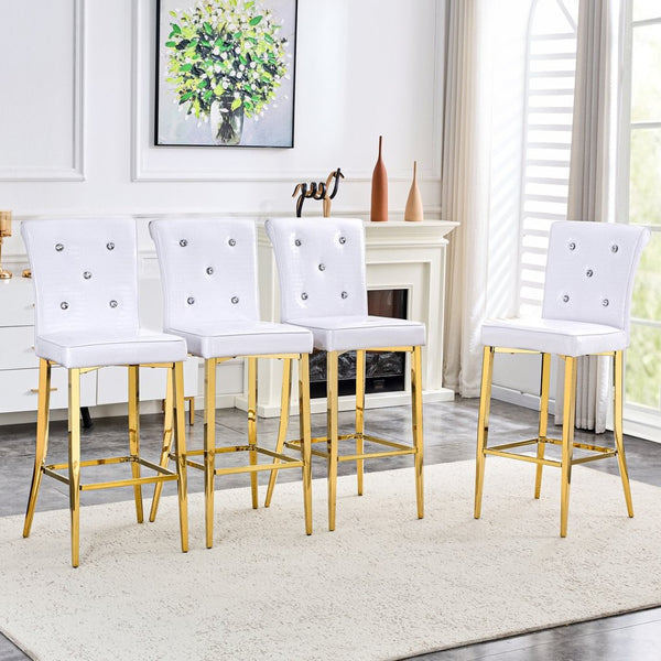 English Elm A Set of 2 Crocodile Embossed Pvc Barstools with Crystal Clasp Detail for Home Bars White W3875P383108