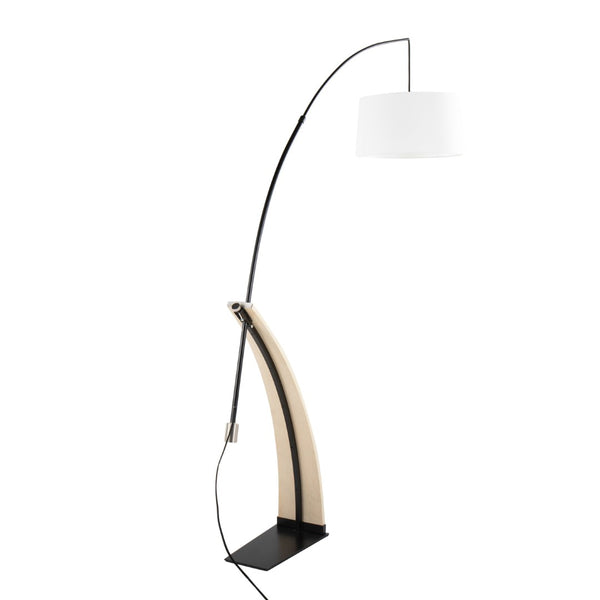 English Elm Floor Lamp with Organic Wood Base and Linen Shade for Farmhouse Living Spaces B202S02142