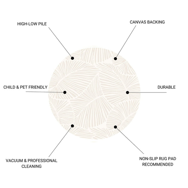 English Elm CURVE 41" Round Rug White Jaquard Woven High-Low Polyester Pile 0.6" Thick Kid & Pet Friendly B186P261388