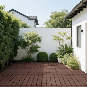 English Elm New Interlocking Polypropylene Patio Floor Tiles 44 Piece Set for Balcony Poolside Use Red+Brown W3022P251875