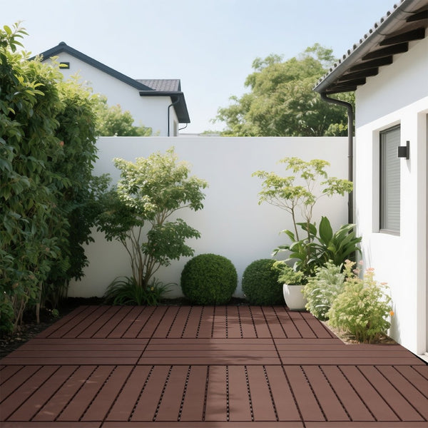 English Elm New Interlocking Polypropylene Patio Floor Tiles 44 Piece Set for Balcony Poolside Use Red+Brown W3022P251875