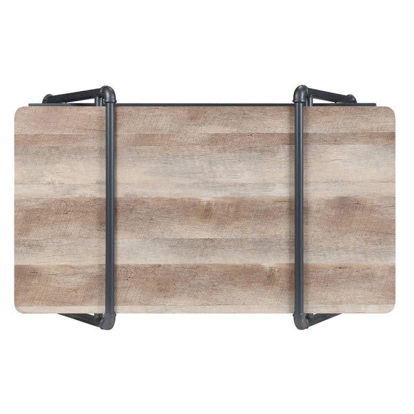 English Elm Oak Industrial Coffee Table With Sandy Grey Finish And Mesh Shelf For Modern Rustic Living Rooms B062P186437