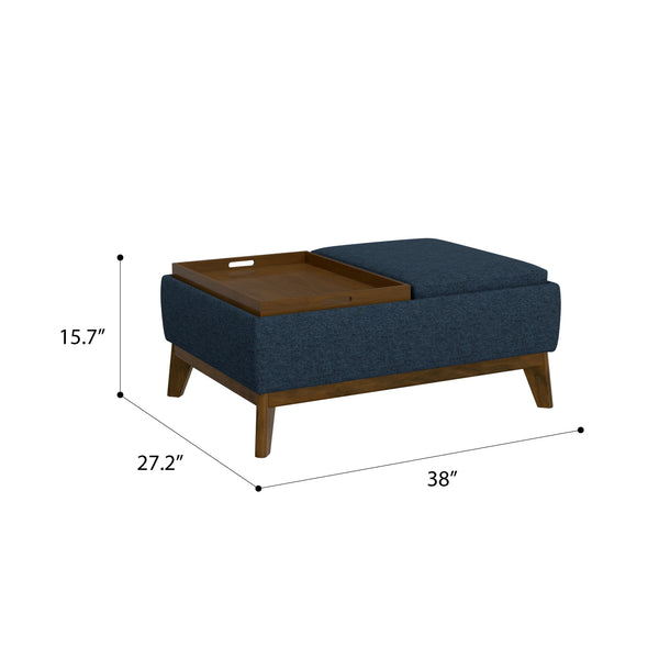 English Elm Wallace & Bay - Blue Reversible Tray Ottoman — Mid-Century Modern Navy Storm Accent, Engineered Wood, Easy Care, 38" B2709P212463
