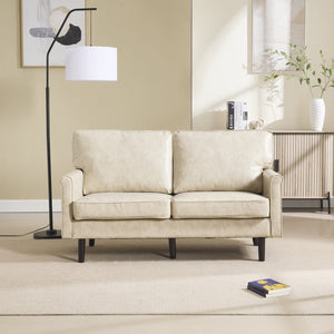 English Elm Loveseat Mid Century Modern Two-Seater Sofa with USB Type-C Charging, Removable Zipper Covers, Durable Wood Legs Camel W395P238822