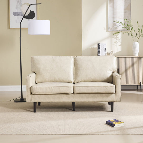 English Elm Loveseat Mid Century Modern Two-Seater Sofa with USB Type-C Charging, Removable Zipper Covers, Durable Wood Legs Camel W395P238822