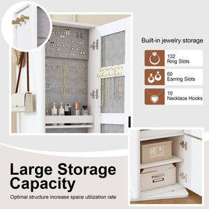 English Elm 360° Rotating Tower Cabinet with Full Length Mirror Open Shelving and Jewelry Storage White W509P456172