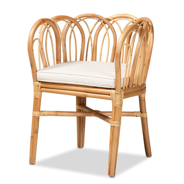 English Elm Modern Handcrafted Rattan Dining Chair with Geometric Open Back and Foam Seat Cushion B2750P470023