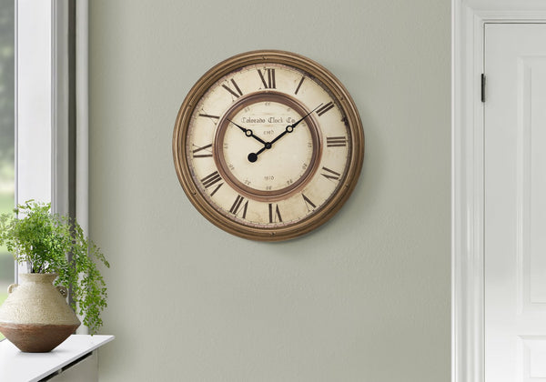 English Elm Clocks, 20" Round Antique Brown Wall Clock With Vintage Roman Numerals & Silent Quartz Movement B2710P287080