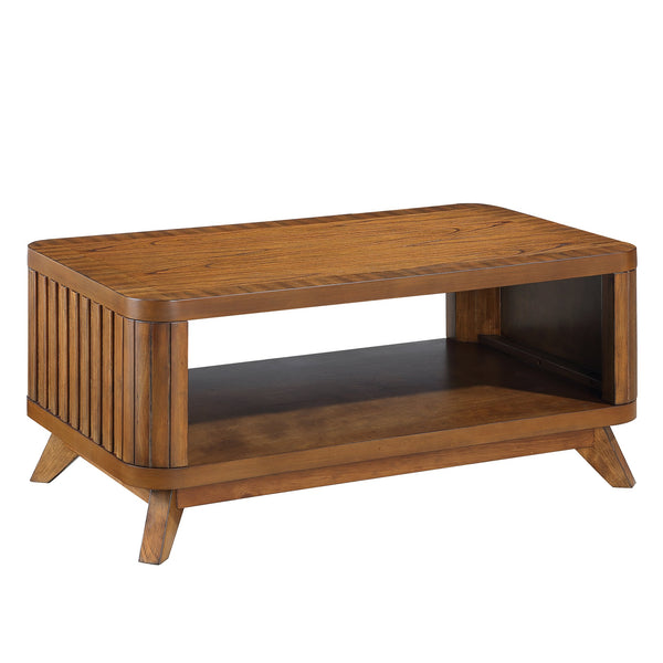 English Elm Rectangular Solid Wood Leg Coffee Table Set with Storage, Curved Edges, Easy Assembly, Walnut Finish W1202S00005