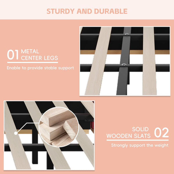 English Elm Christopher Knight Home® - King PU Leather Bed Frame with Wingback Headboard & Footboard, Gold Accents, Platform Slat Support, Elegant Design Red 76.4 L x 12.75 W x 8.75 H N761S0000024R