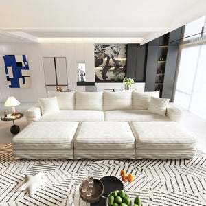 English Elm 102.4" Plush Corduroy 4-Seat Sofa - Cozy, Versatile Cloud Couch With Modular Ottomans For Relaxation W1885S00112