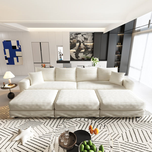 English Elm 102.4" Plush Corduroy 4-Seat Sofa - Cozy, Versatile Cloud Couch With Modular Ottomans For Relaxation W1885S00112