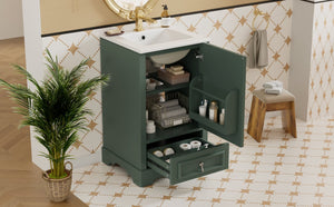 English Elm 20 Inch Bathroom Vanity with Ceramic Sink, Soft-Close Door, Adjustable Shelf, Smart Storage Organizing Design Green N729P299505F