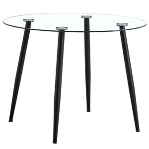 English Elm A 40-inch round glass dining table with black metal legs, minimalist design, seats 4-6, stable non-slip pads W1151S04047