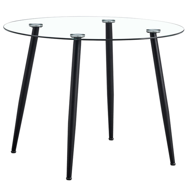 English Elm A 40-inch round glass dining table with black metal legs, minimalist design, seats 4-6, stable non-slip pads W1151S04047