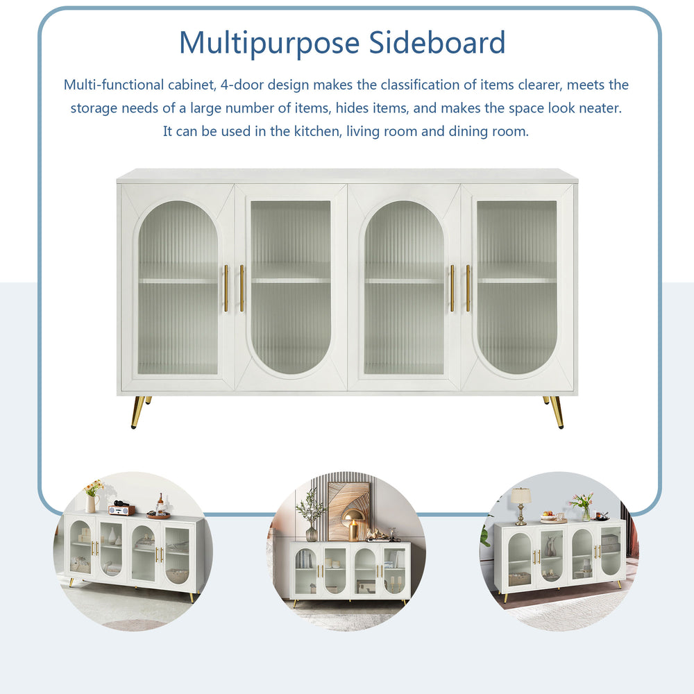 English Elm TV Wood Stand with Glass Door 65+ Inch TV Console, Milky White Paint, Adjustable Shelves, Elegant Storage W1445132031