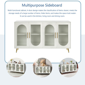 English Elm TV Wood Stand with Glass Door 65+ Inch TV Console, Milky White Paint, Adjustable Shelves, Elegant Storage W1445132031