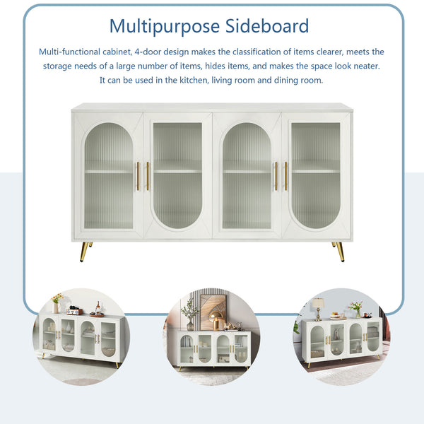 English Elm TV Wood Stand with Glass Door 65+ Inch TV Console, Milky White Paint, Adjustable Shelves, Elegant Storage W1445132031