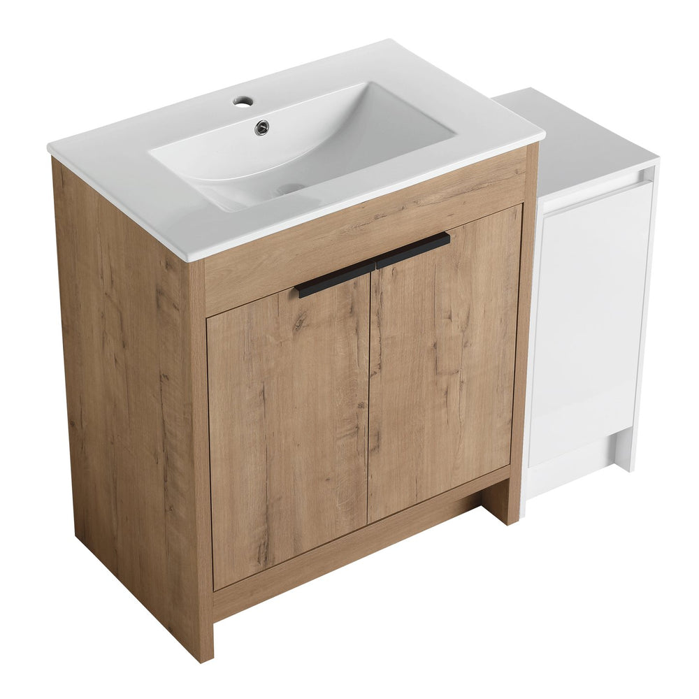 English Elm 42 Inch Freestanding Bathroom Vanity With Ceramic Sink, Soft-Close Doors & Ample Storage Solutions W999S00309