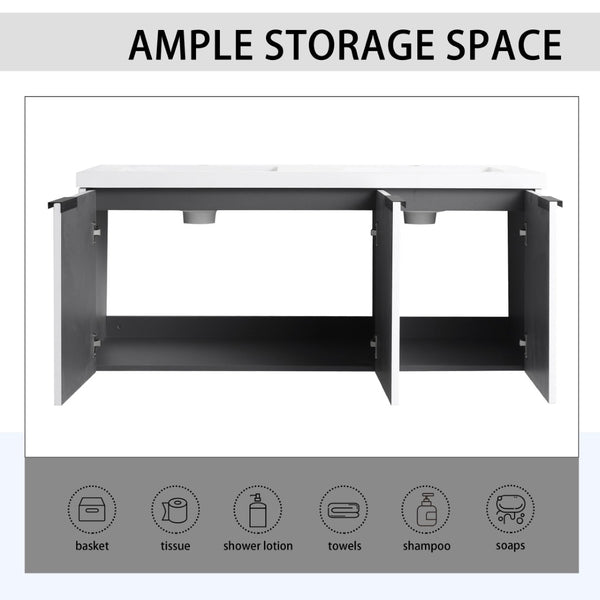 English Elm 48" Modern Wall-Mounted Bathroom Vanity With Resin Double Sink & Soft-Close Doors For Stylish Storage P2 W999S00352-GIGA