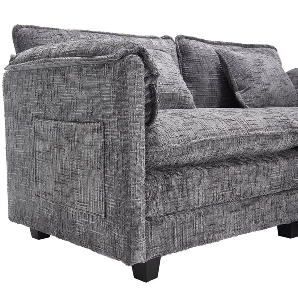 English Elm United Cozy Two-Seat Sofa With Chenille Fabric, Detachable Armrests, Footstools & Side Pockets W1568S00142-GIGA