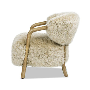 English Elm Becker Solid Oak Genuine Sheepskin Accent Armchair Rustic Farmhouse Living Room B2719P277874