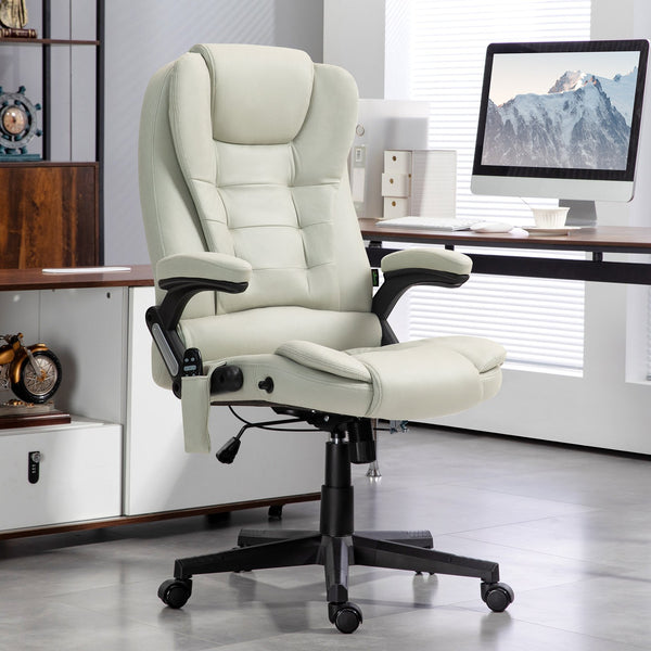English Elm HOMCOM Executive Massage Office Chair with 6-Point Vibration, Lumbar Heat, Recline & Remote Control Beige W2225P229770