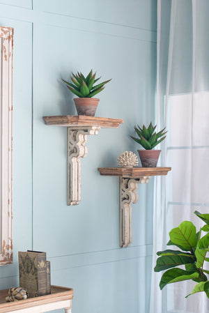 English Elm 19.5x10.5x22" Vamont Wall Shelf - Solid Wood Weathered Antique White Floating Display Shelf for Décor, Versatile Organizer W2078P223130
