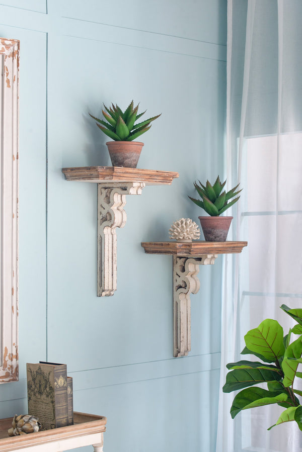 English Elm 19.5x10.5x22" Vamont Wall Shelf - Solid Wood Weathered Antique White Floating Display Shelf for Décor, Versatile Organizer W2078P223130