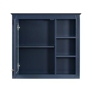 English Elm 30'' Modern Bathroom Vanity with Integrated Mirror Cabinet, Ceramic Sink, 3 Drawers & Ample Storage Blue SW000126AAC-1
