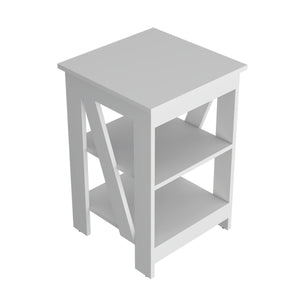 English Elm Clio modern auxiliary table with two open shelves for living room storage and decorative display, durable engineered wood White 34.65 L x 20.87 W x 3.15 H B128P189930