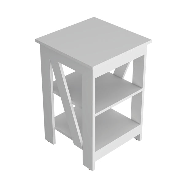 English Elm Clio modern auxiliary table with two open shelves for living room storage and decorative display, durable engineered wood White 34.65 L x 20.87 W x 3.15 H B128P189930